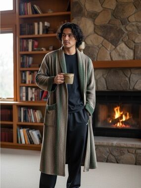 Vintage Tapestry Smoking Jacket  Wool with Trim Multi jewel colour XL